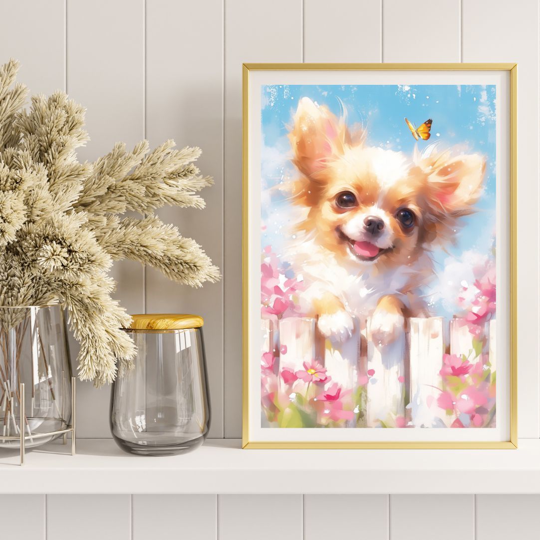 販売 【蝶犬戯舞 - チワワ犬の子犬 No.5】ジークレー版画＊名入れOK