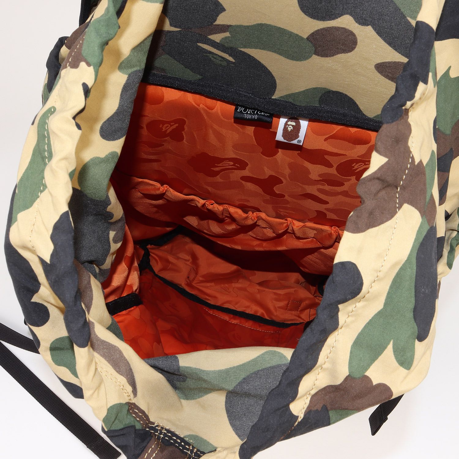 A BATHING APE ア ベイシング エイプ PORTER ポーター プラダ型 1stカモ 猿迷彩 バックパック リュック イエローカモ 迷彩  吉田カバン コラボ ブランド