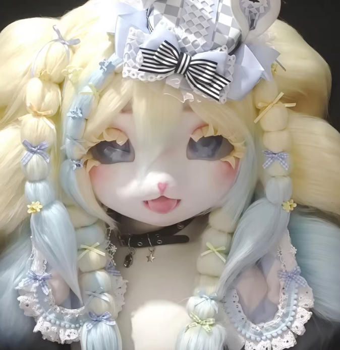 着ぐるみヘッド kigurumi NO.173 うさぎ 水色 黄色 ファースーツ 全頭ヘッド ケモノ マスク ぬいぐるみ コスプレ コスチューム 一点物