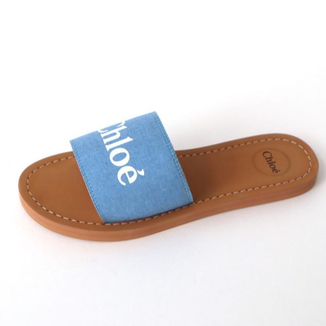 クロエ CHLOE サンダル キッズ デニムキャンバス ブルー ロゴ デニムサンダル 大人もOK 小さいサイズ C20185 USTAUSTRALIA_COM_AU