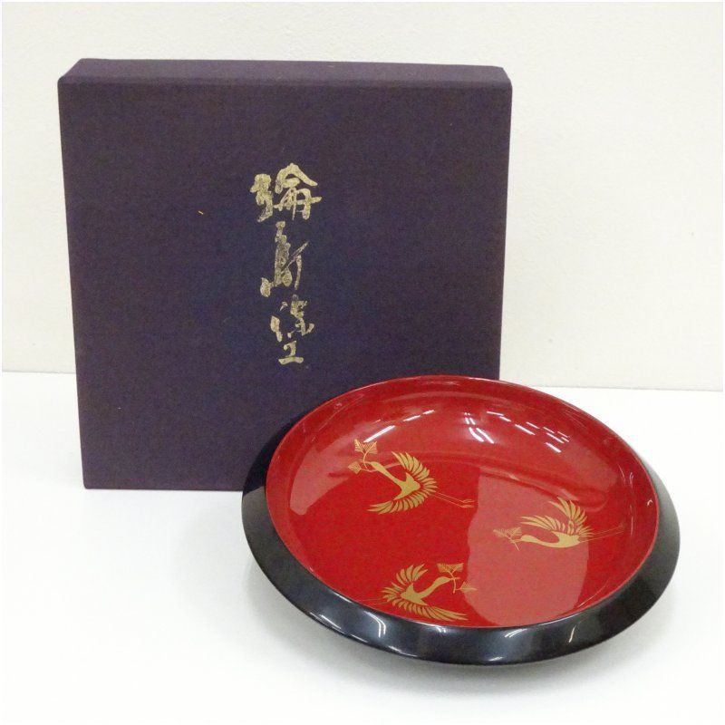 輪島塗 漆塗松喰鶴菓子器（箱付） 茶器 おしゃれ かわいい