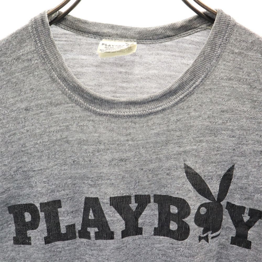 80s PLAYBOY半袖 スウェット コットンポリフロッキー グレー Lサイズ 80s PLAYBOY半袖 スウェット コットンポリフロッキー グレー Lサイズ