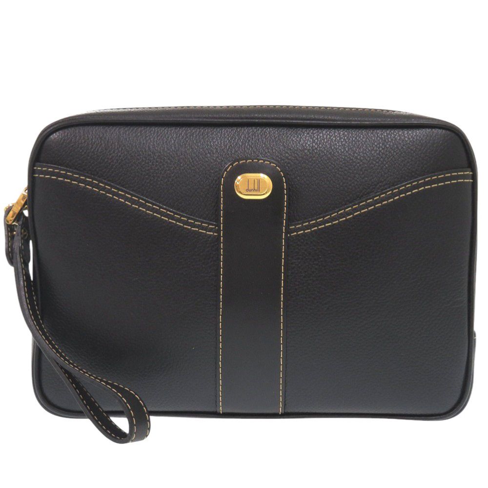 美品 ダンヒル レザー ブラック セカンドバッグ 黒 0283 Dunhill メンズ