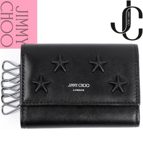 ジミーチュウ JIMMY CHOO スタースタッズ キーケース メンズ レディース 2023年秋冬新作 ホーウィック 6連 キーリング付き ロゴ  レザー 本革 おしゃれ 軽量 ブランド 三つ折り 黒 ブラック HOWICK OAJ