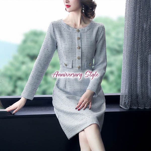 ツイードワンピース 即納 水色 M L 2L ラメ 新品 SZLN-166866 - メルカリ