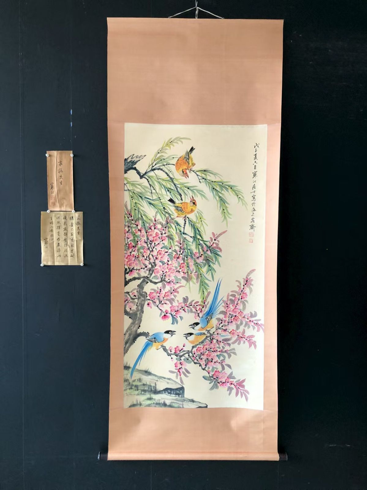 中国古美術. 江寒汀 花鳥 四尺手描き作品.宣かみ画.観賞品.文房置物.中国骨董25090706