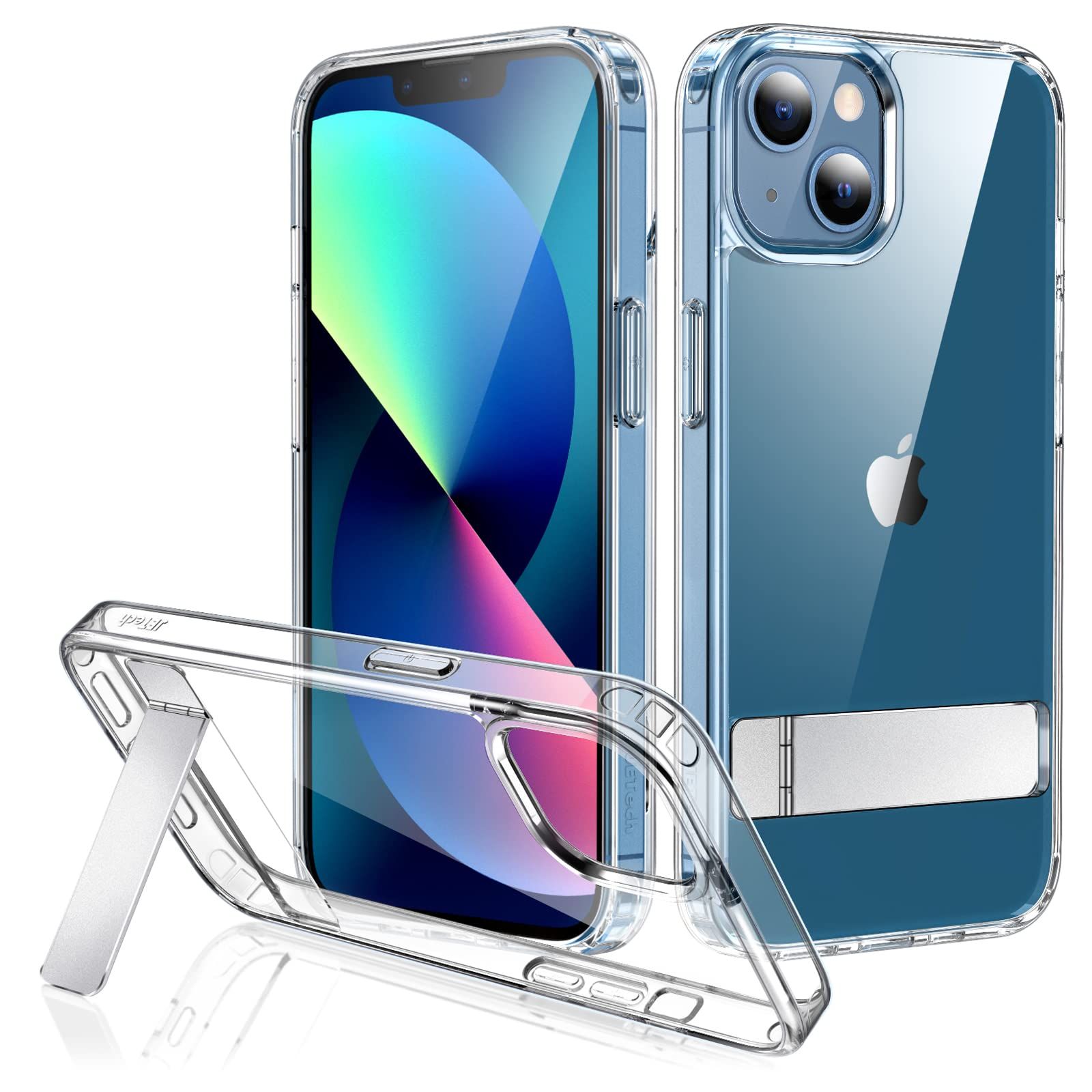 JEDirect iPhone 13 mini スタンド ケース(5.4インチ専用) ワイヤレス充電対応 スリム 衝撃吸収 バンパーカバー 三つの置き方 金属キックスタンド (紺) [ネイビー]