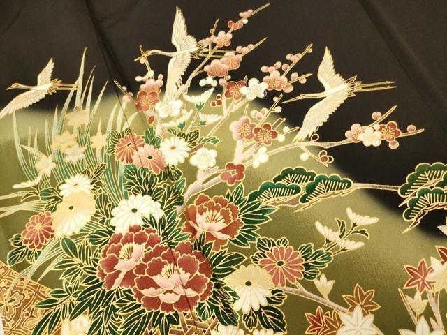 平和屋着物○豪華色留袖 飛鶴短冊雪輪流水草花文 暈し