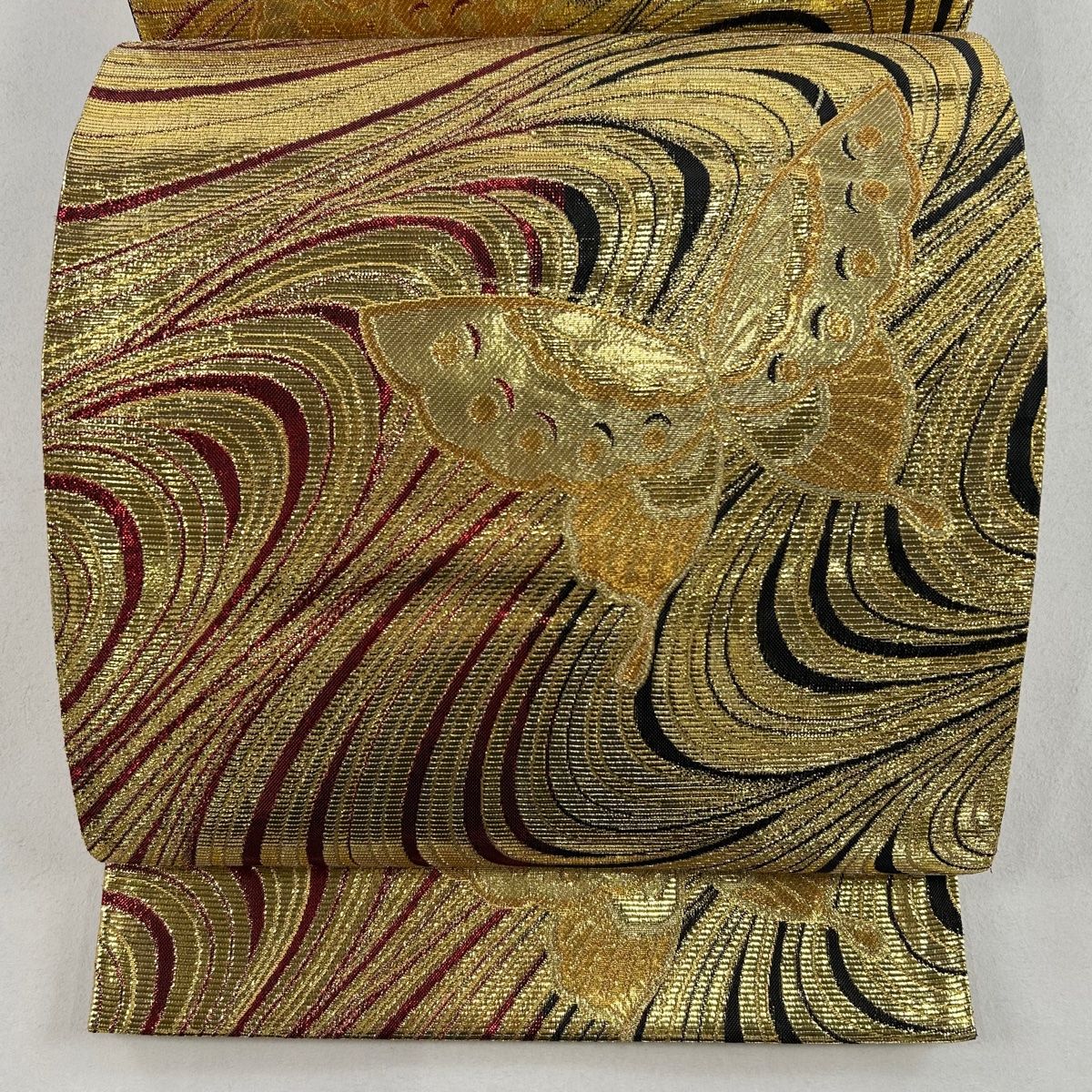 よしみす　琳派流水群鶴文　本金煌露箔　袋帯 袋帯 美品 秀品 蝶 流水 箔 金糸 金色 六通 正絹 【中古