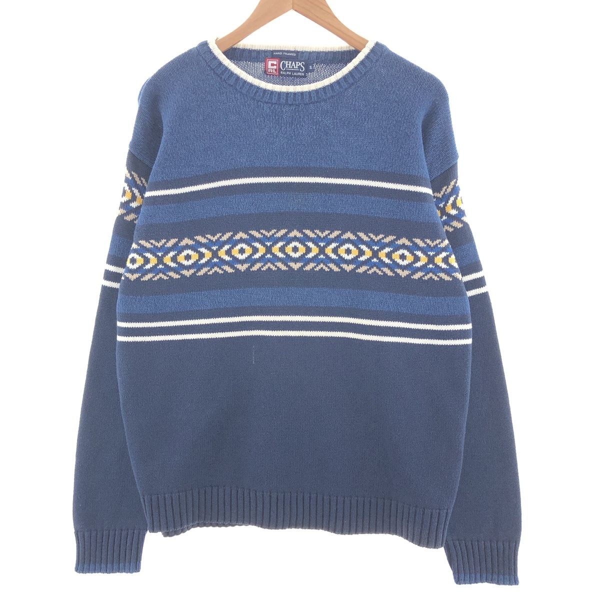 古着 90年代 ラルフローレン Ralph Lauren CHAPS チャップス 総柄 コットンニットセーター メンズXL ヴィンテージ /taa002323/taa002323
