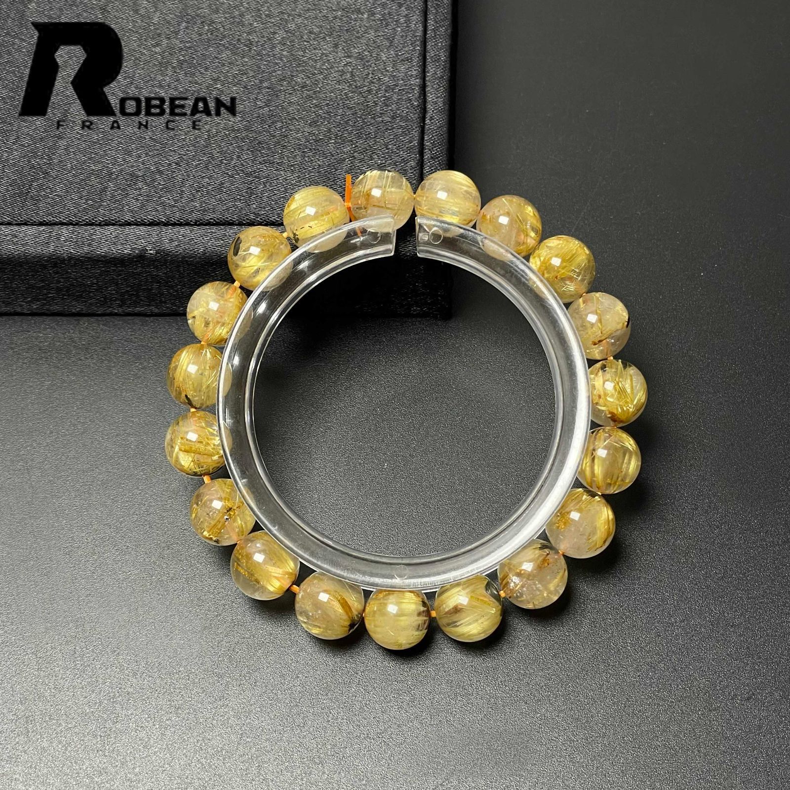 高品質！ゴールドタイチンルチルブレス♡約9㎜金運最近【新品未使用一点限り】 高級 EU製 定価10万円☆ROBEAN・太陽花タイチンルチル☆黄金針