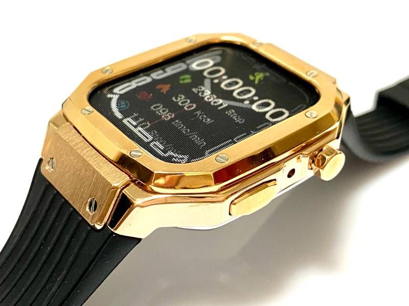 フルローズゴールド ４５mm ４４mm SE 1|2|3 series4|5|6|7|8 Apple Watch ラバーアップルウォッチバンド カバーメタリックケースキラキラ ベルト カスタム スタンダードバックル