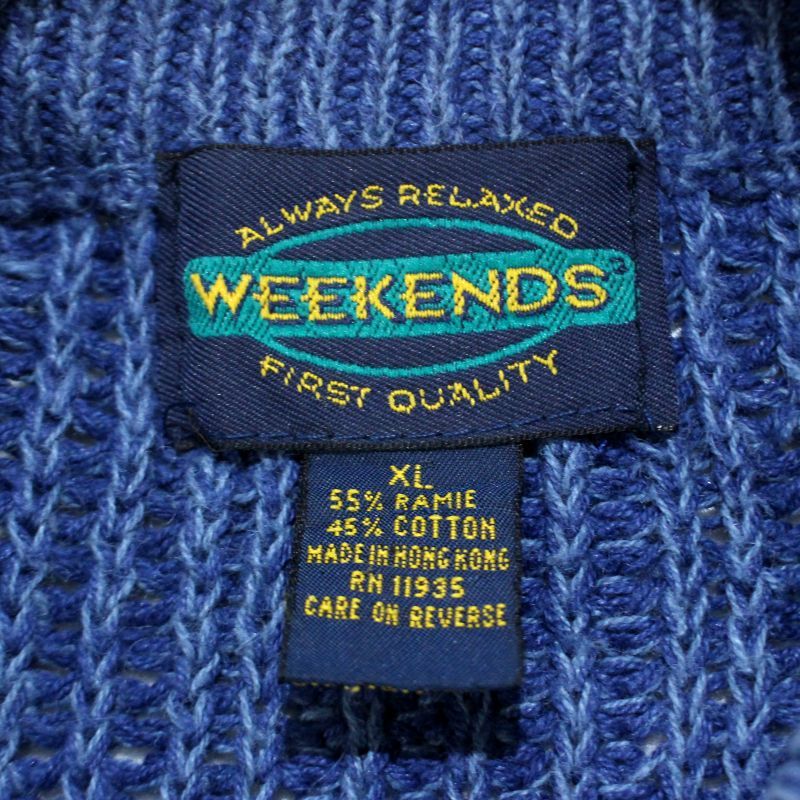 90s vintage WEEKENDS 無地 コットン リネン インディゴ ニット