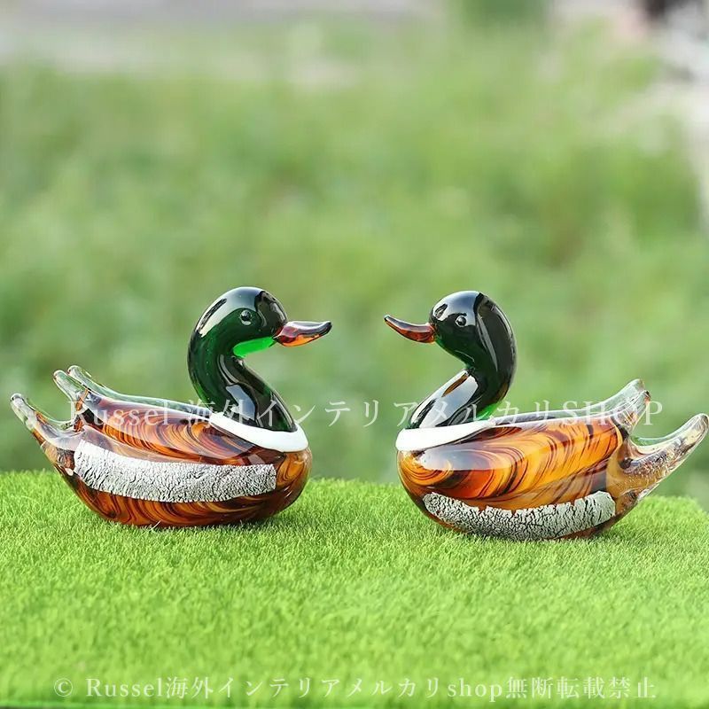 オブジェ 置物 ガラス お洒落 アニマル オシドリ 鴛鴦 かわいい 鳥