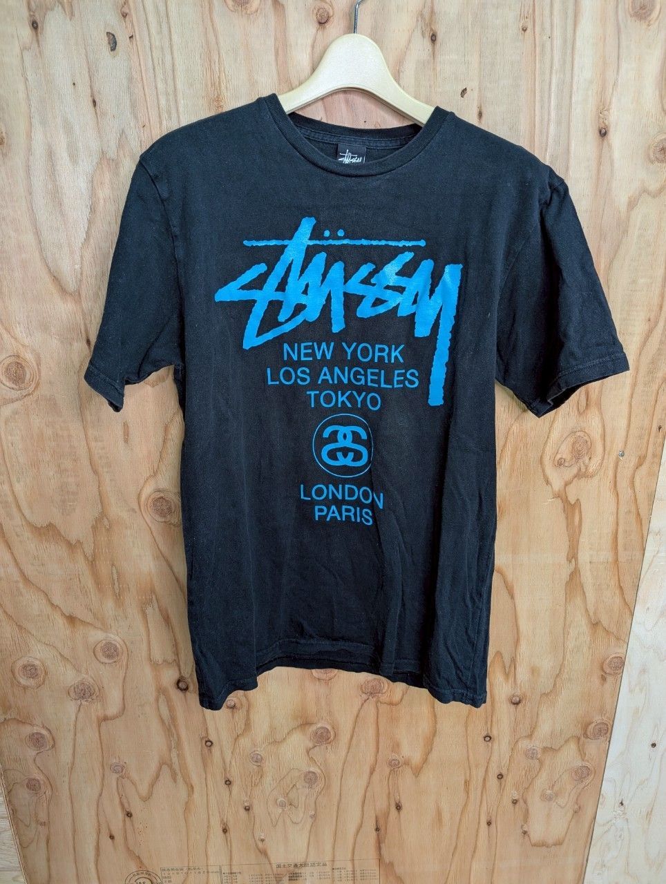 Stussy ステューシー 都市ロゴ Tシャツ M ブラック 青ロゴ