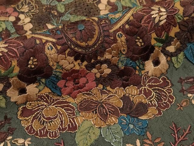 平和屋本店■極上　中国三大刺繍　スワトウ刺繍　総刺繍　訪問着・長襦袢セット　花唐草文　金糸　千歳茶色地　逸品　CYAA2452s5 平和屋本店○極上 中国三大刺繍 スワトウ刺繍 汕頭刺繍 訪問着 鴛鴦花