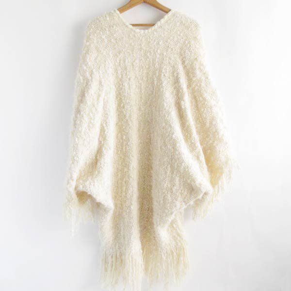 ポンチョ カーディガン フリンジ付き アメリカ製 生成り系 フォークロア ビンテージ PV-19-9224ZVW