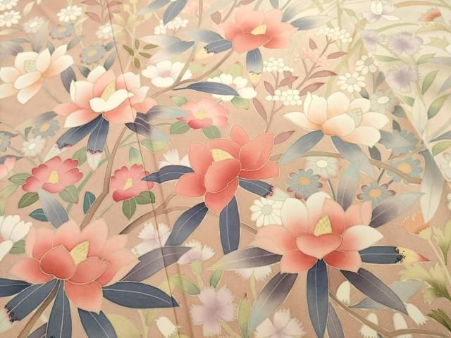 平和屋着物○豪華振袖・長襦袢(袷)セット 友禅 作家物 枝花文 暈し染め