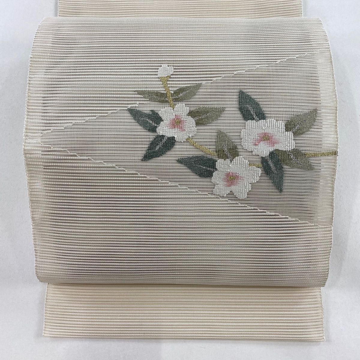 名古屋帯 美品 秀品 夏帯 絽 八寸名古屋帯 松葉仕立て 草花 金
