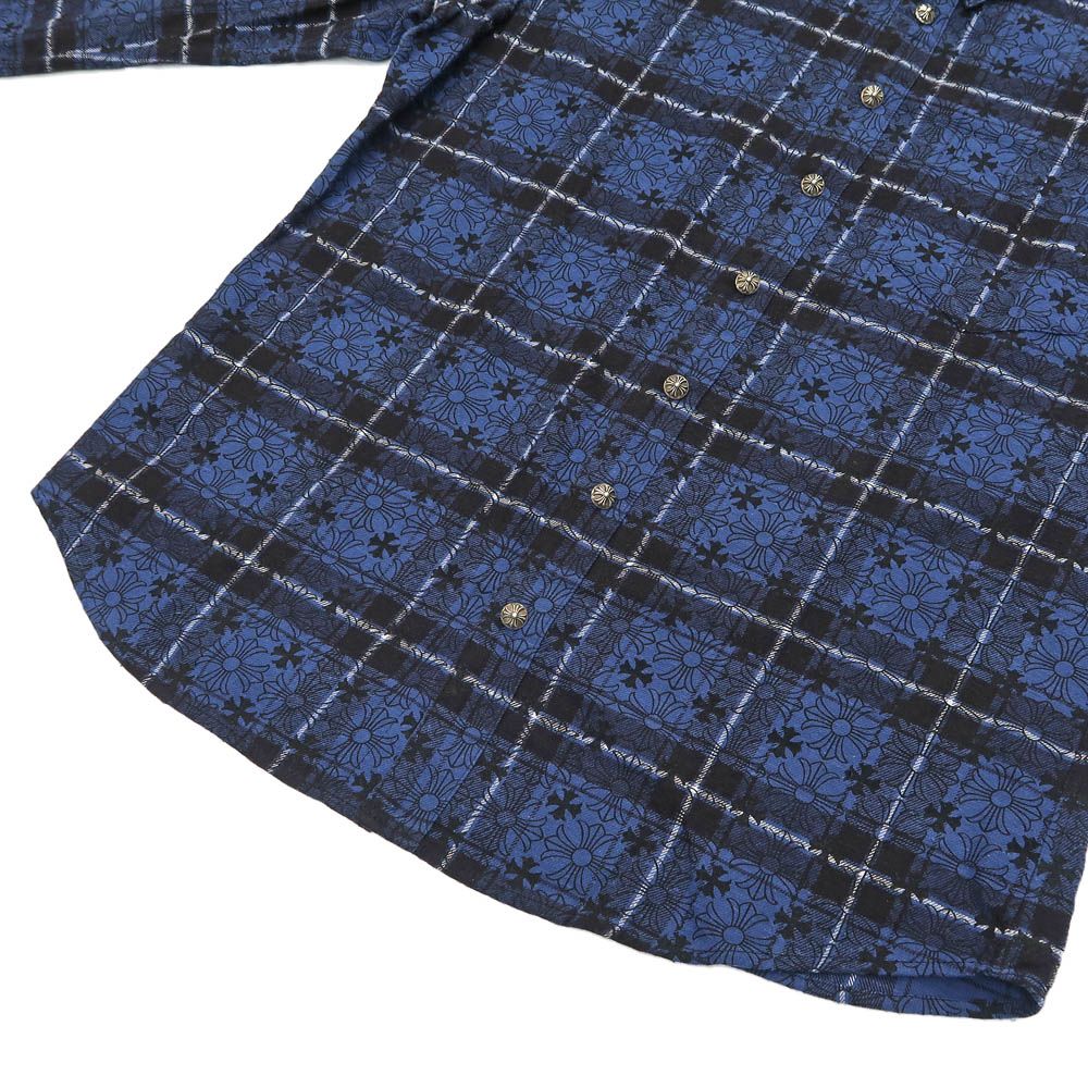 名東】クロムハーツ フランネルシャツ チェック L ネイビー ブラック