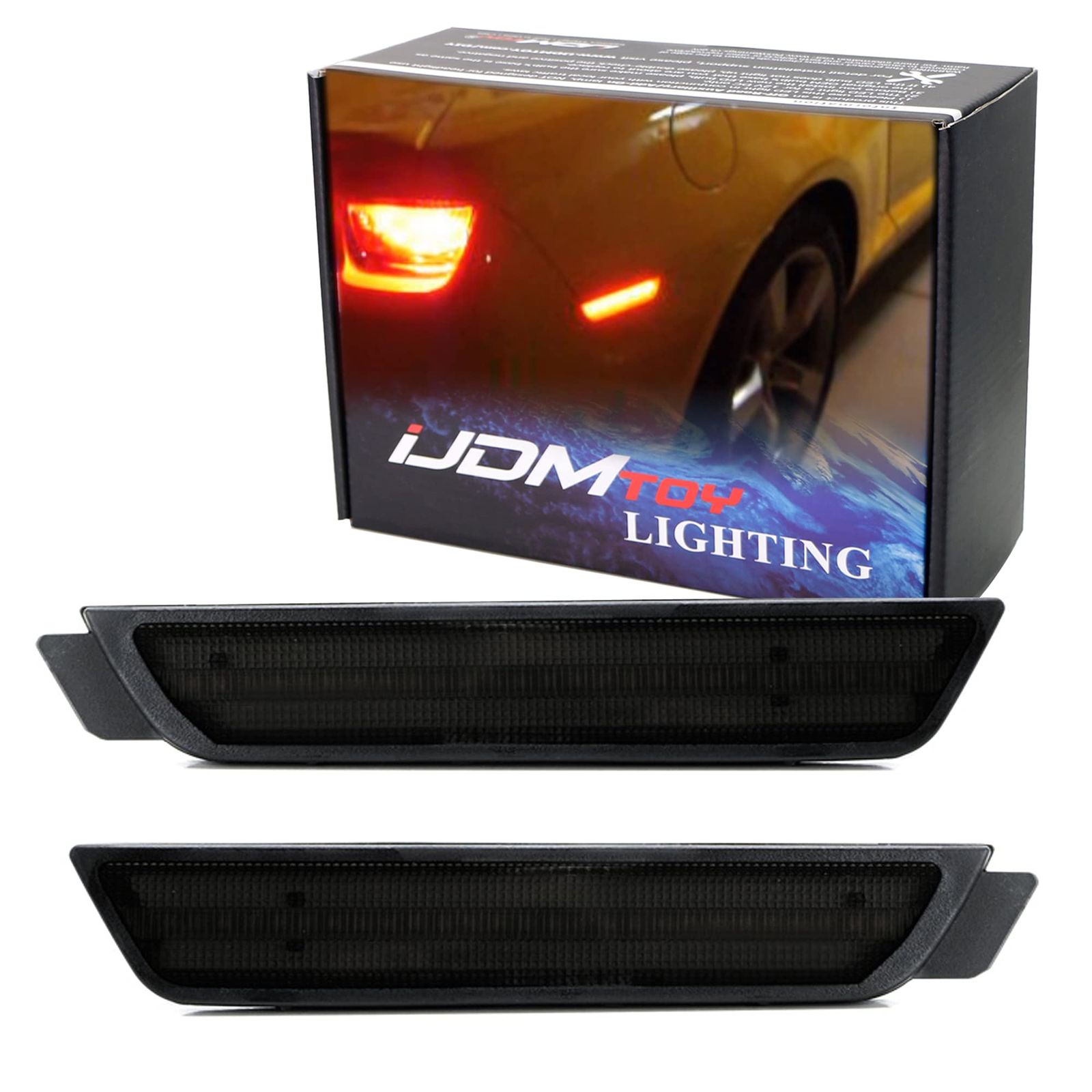 iJDMTOY スモークレンズ レッド フルLED リアサイドマーカー ライトキット 2010-15 シボレー カマロ対応 27-SMD LED搭載 OEMバックサイドマーカーランプ交換 