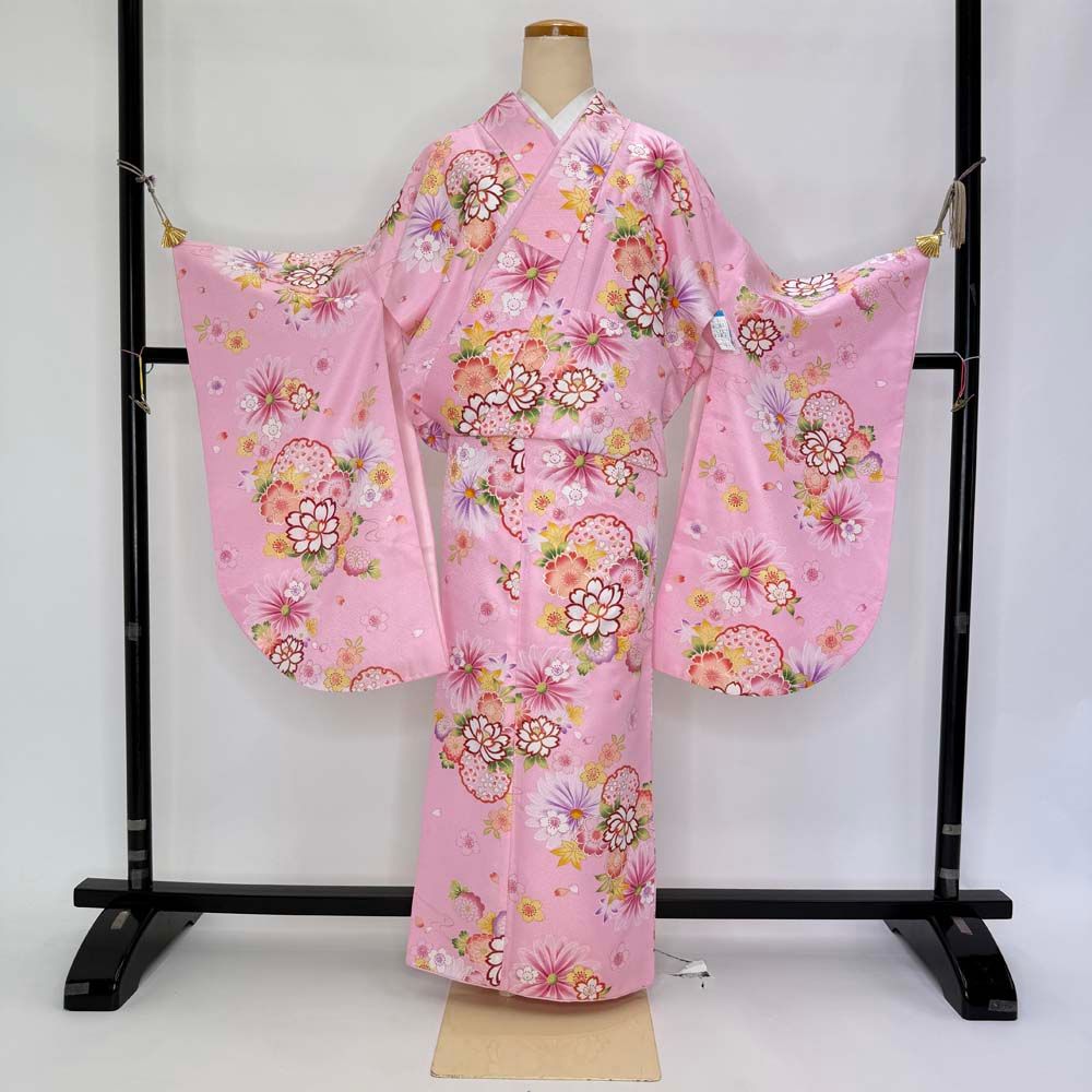 二尺袖 単品 卒業式着物 ピンク 裄67cm Lサイズ 袴用着物 化繊 4686
