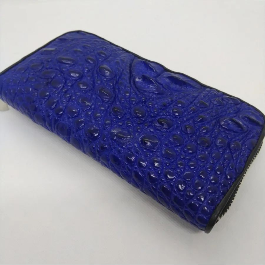 限定品】クロコダイル革ランドファスナー長 財布 ブルー - メルカリ