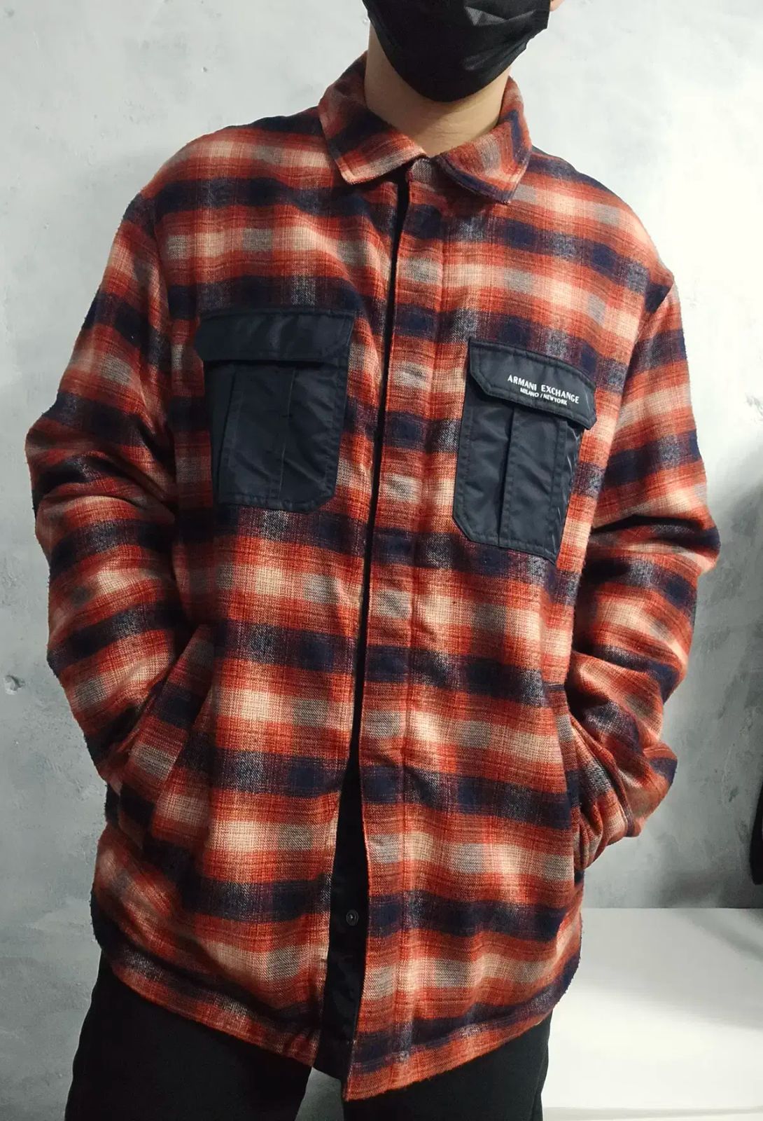 Armani Exchange チェック柄ライダース風 ダウンジャケットM Armani Exchange チェック柄ライダース風 ダウンジャケットM