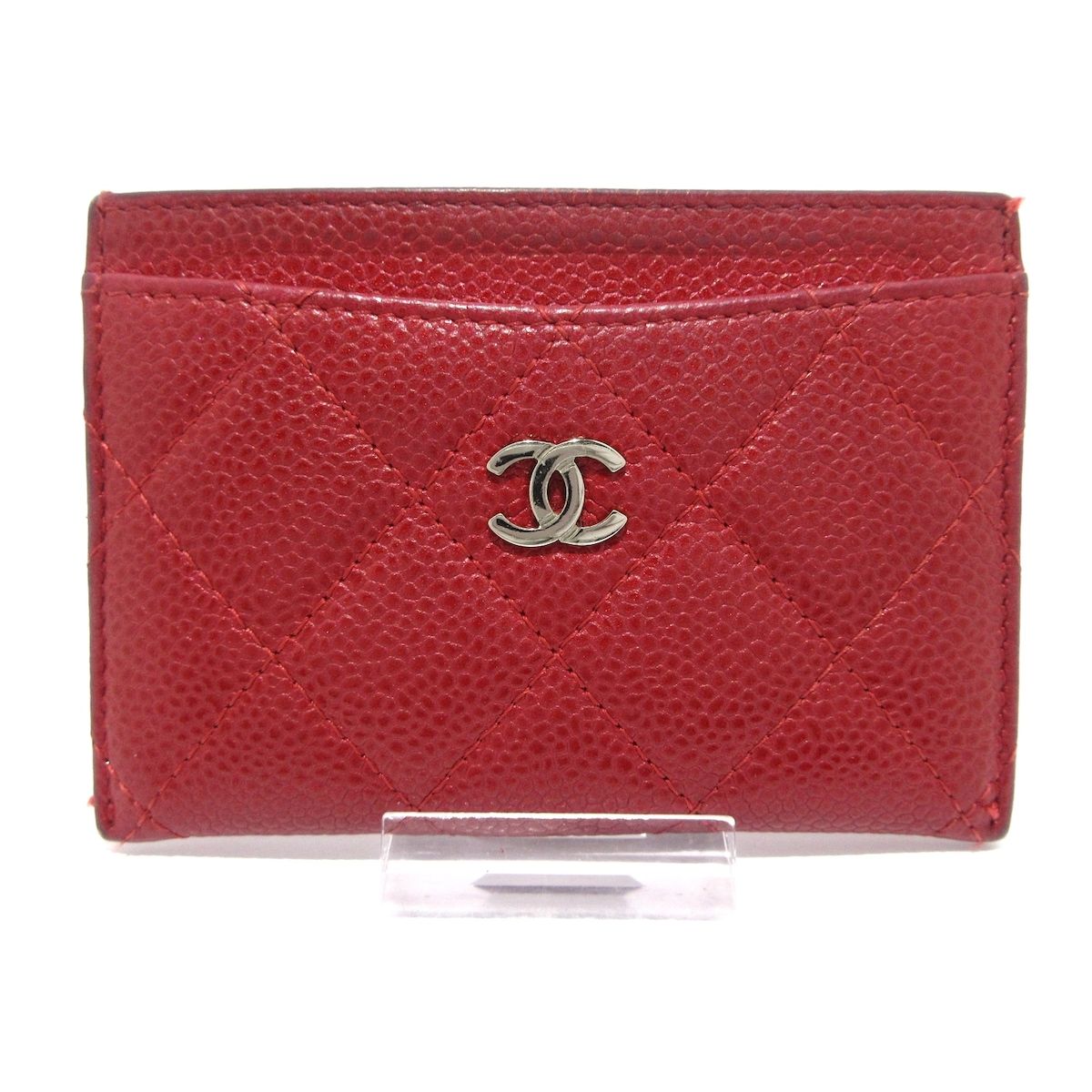 CHANEL シャネル カードケース マトラッセ レッド ココマーク|シルバー金具