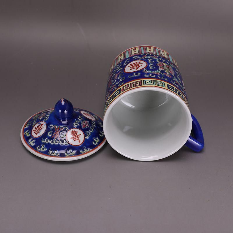 萬壽無疆蓋碗 飲茶食器 中国茶器 景徳鎮 現代工芸品 美術品 置物