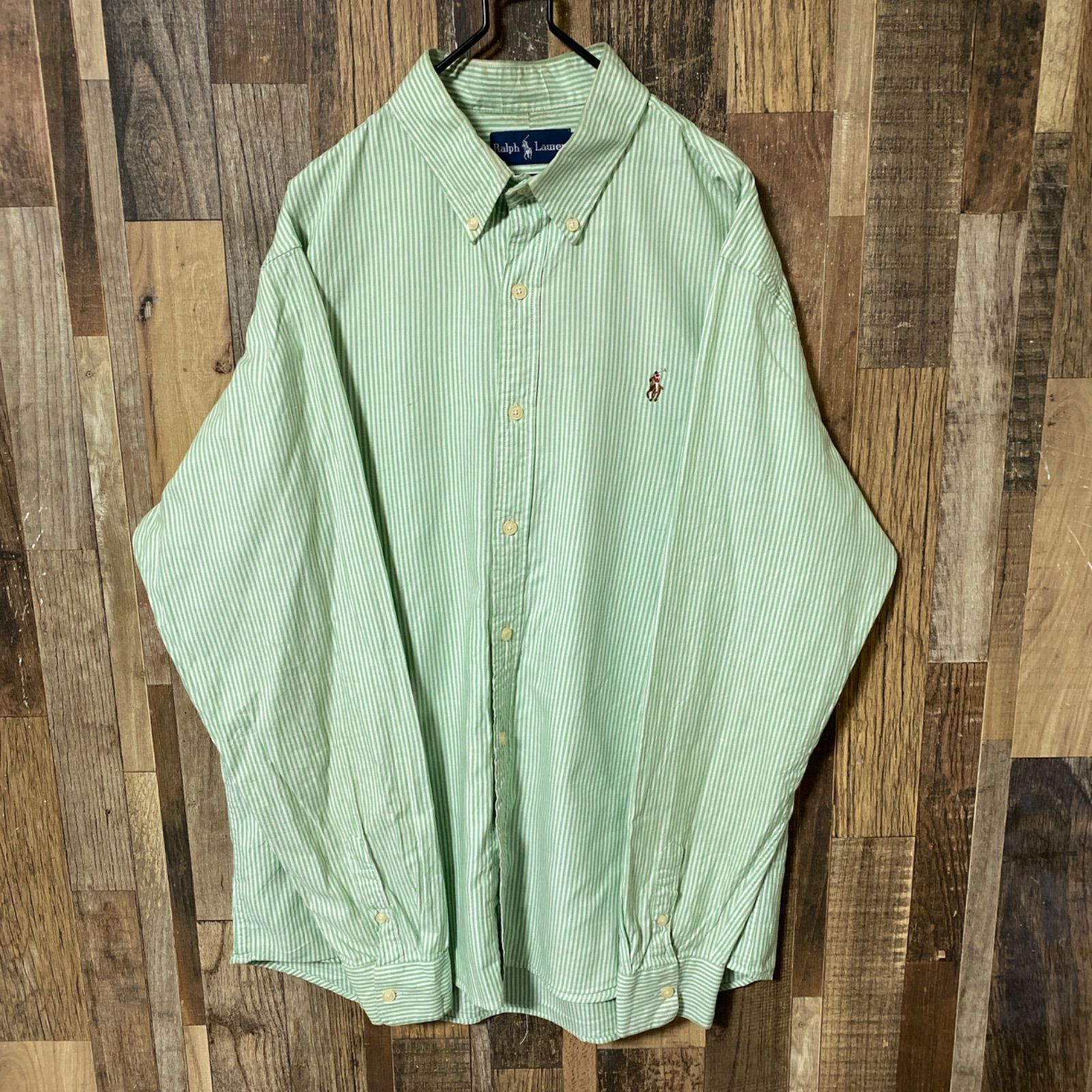 ストライプ ボタンダウン 2XL ラルフローレン グリーン シャツ メンズ 