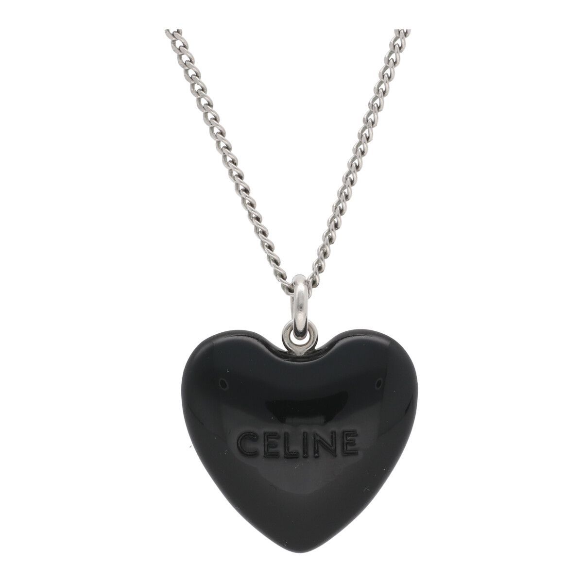 CELINE セリーヌ ブラック ハート ネックレス ブラック|シルバー ペンダント 24024650DS
