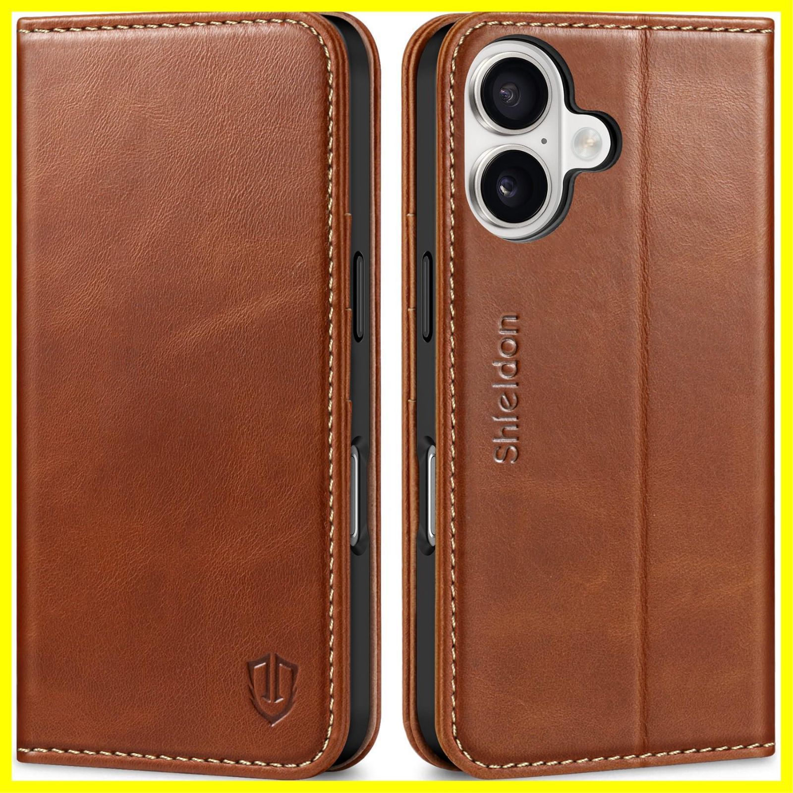 【人気商品】SHIELDON iPhone16 対応ケース 手帳型 本革 あいふぉん 16対応 スマホカバー 衝撃吸収 TPU素材 カード収納 横置きスタンド機能 マグネット内蔵 [RFIDブロッキング] 全面保護 アイホン16 