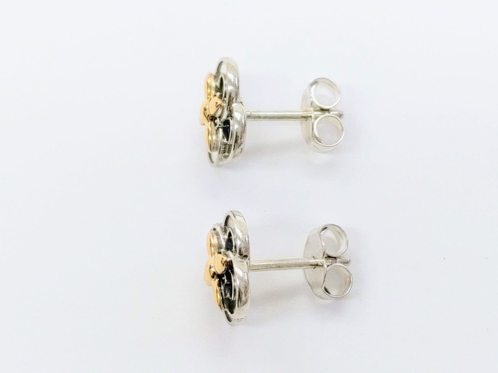 S925/G585 Pandora パンドラ ツートン フラワー ピアス【K776