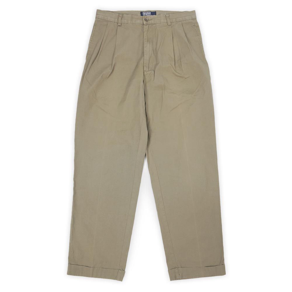 ポロラルフローレン POLO RALPH LAUREN 90s 90年代 2タック キャンバストラウザー HAMMOND PANT USA ヴィンテージ 古着 メンズ ズボン パンツ カーキ ベージュ W32 L32