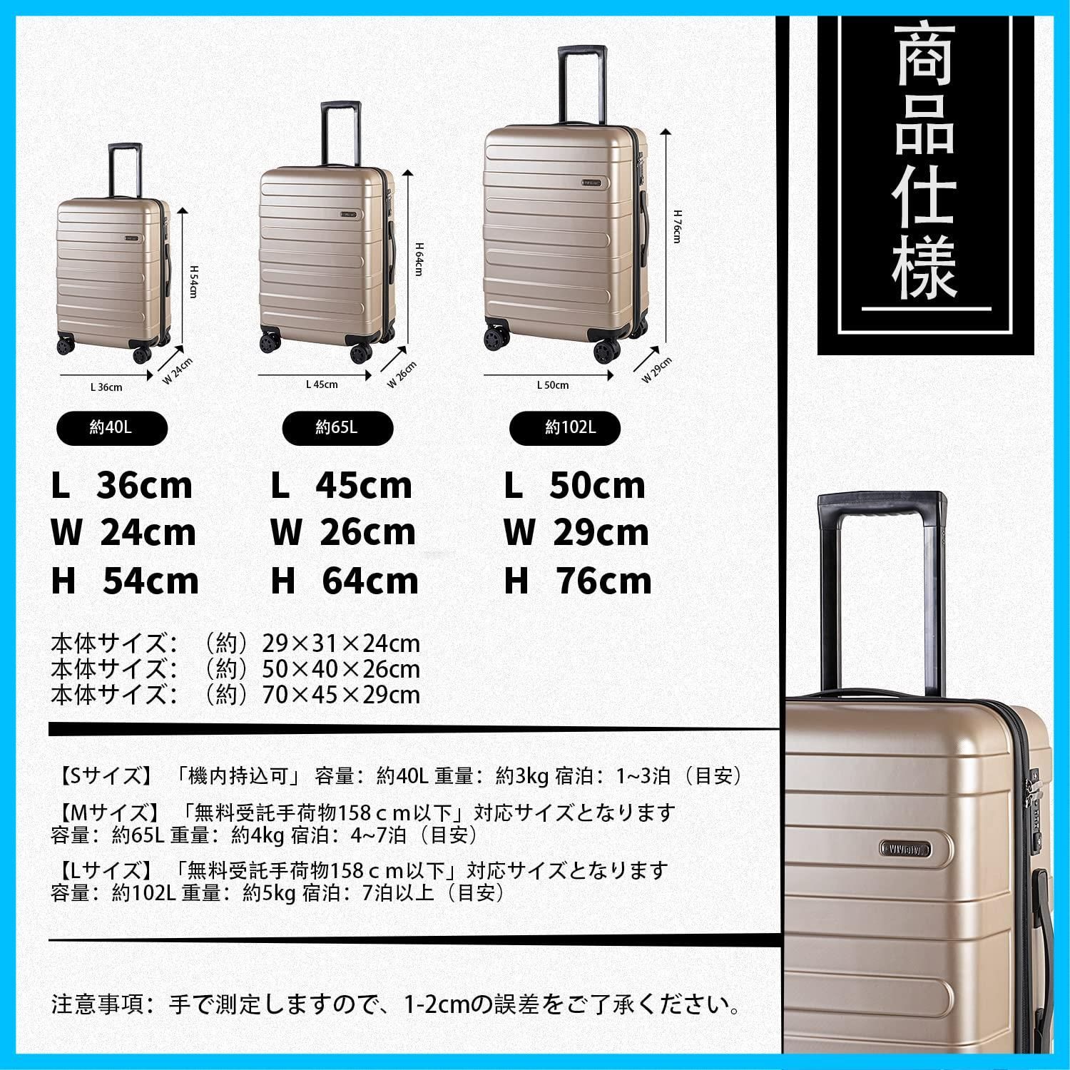 大容量 大型軽量 機内持込可 8輪 静音 キャリーケース TSAロック搭載 キャリーバッグ PC スーツケース Mサイズ ヴィヴィシティ ブラック