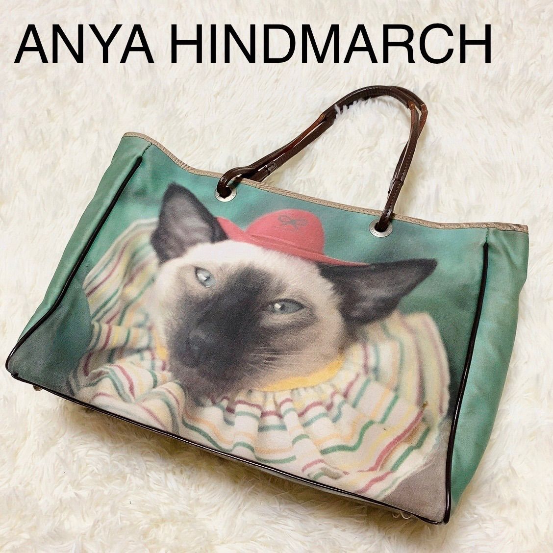 アニヤハインドマーチ 猫 転写プリント トートバッグ - トートバッグ