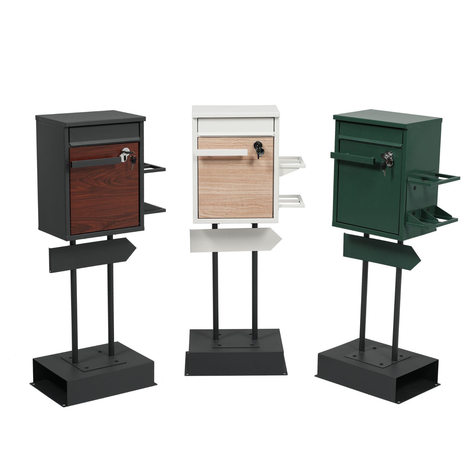 ポスト 宅配ボックス 置き型 スタンド 投函口3つ ポスト一体型 複数投函 配達ボックス 鍵付き メ一ル便·A4対応 ポスト 北欧 一戸建て用 スタンドポスト メールボックス A4対応 新聞受け