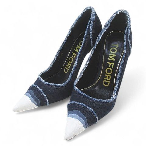 トムフォード TOM FORD ディップ ダイ デニム パンプス - ダークブルー 37 デニム レザー イタリア製