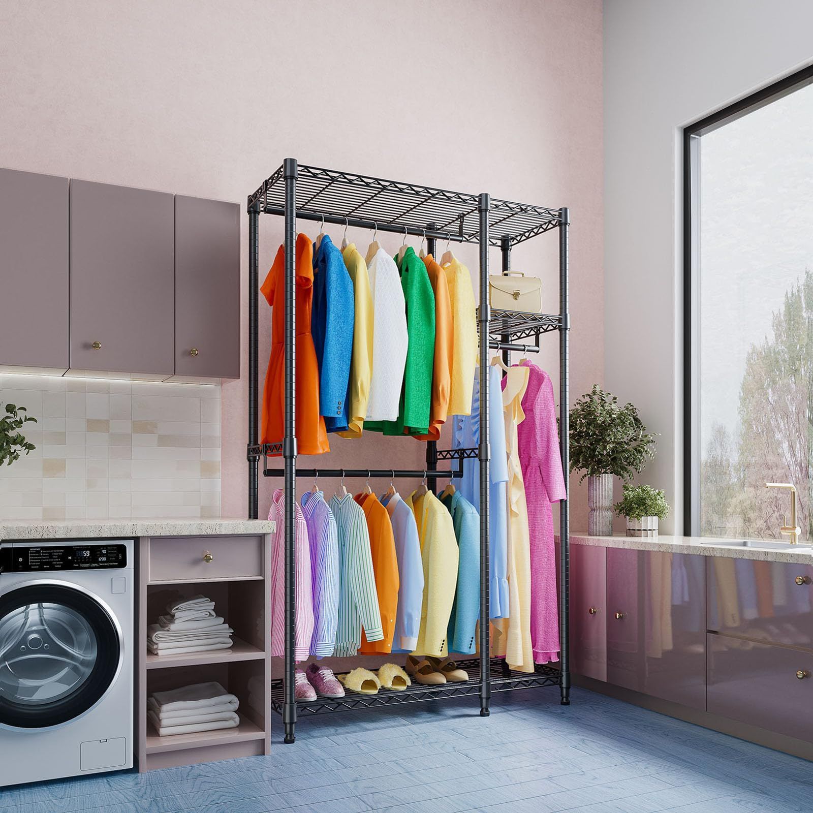 特価商品】IZEUK ハンガーラック スリム 棚付き 2つの組み合わせ 耐久  