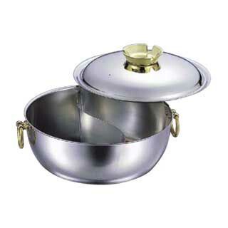 SW 電磁用 しゃぶしゃぶ鍋 30cm （真鍮ハンドルツマミ） SW電磁用しゃぶしゃぶ鍋 仕切付 30cm(真鍮ハンドルツマミ) 前川金属