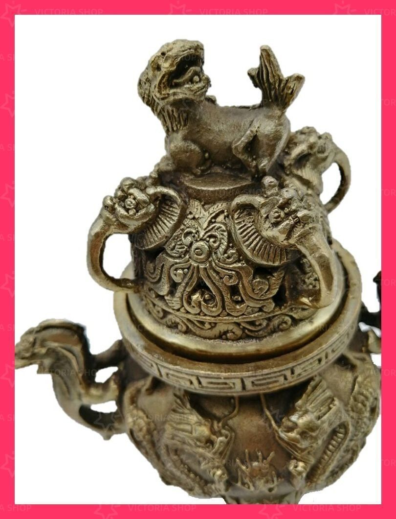 在庫限り】 香炉 獅子 龍 銅製開運風水 九龍香炉 大 香炉 茶器