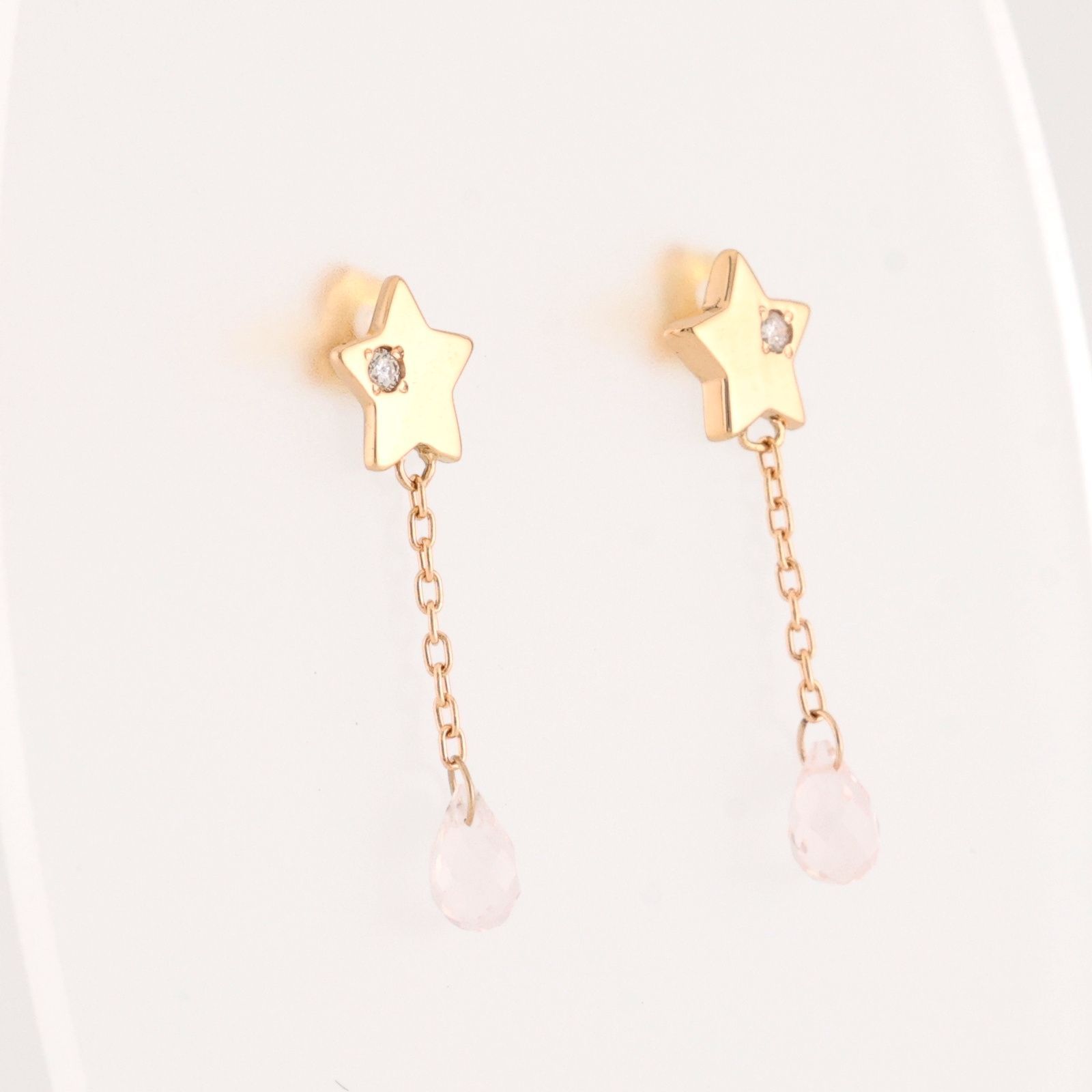 参考定価27 370円 K18PG ピンクゴールド ダイヤモンド 0.02ct ローズクォーツ セット ピアス ジュエリー デザイナーズ スターモチーフ セミロング リボンケース付き SIROKUMA-CORPORATION_COM
