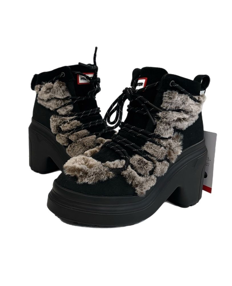 ハンター HUNTER ANKLE FAUXFER HEEL アンクルフォーファー ヒールブーツ 防水 黒 WFP1107LPR レディース靴 ブーツ その他 ブラック UK3 参考サイズ約22cm 101sh-2086