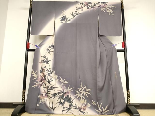 平和屋着物●皇室デザイナー　中村乃武夫　訪問着　手描き　草花文　暈し染め　金彩　正絹　逸品　未使用　AABD6250cs 平和屋着物○皇室デザイナー 中村乃武夫 訪問着 葡萄 笹 暈し染め 金彩