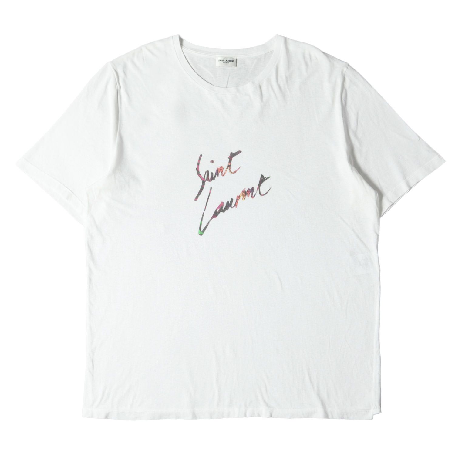 SAINT LAURENT PARIS サンローラン パリ Tシャツ サイズ:XXL マルチカラーシグネチャーロゴ クルーネック 半袖 Tシャツ  553378 YBCL2 18SS ホワイト 白 フランス製 トップス カットソー 大きめサイズ - メルカリ