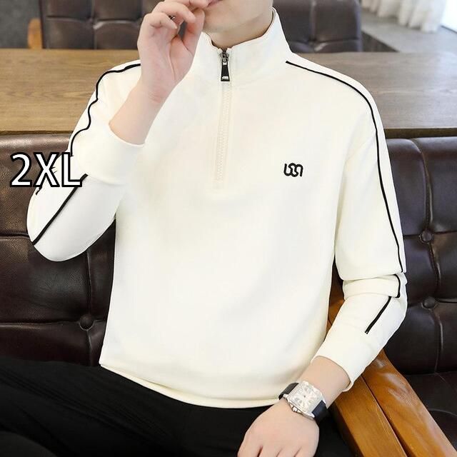 [2XL]秋冬 コーデ メンズ  服 シンプル ファッション オシャレ 大人 かっこいい 大きいサイズ ストリート 紳士服  コレクション トップス ステッチ ハーフ ジップ タートルネック プルオーバー