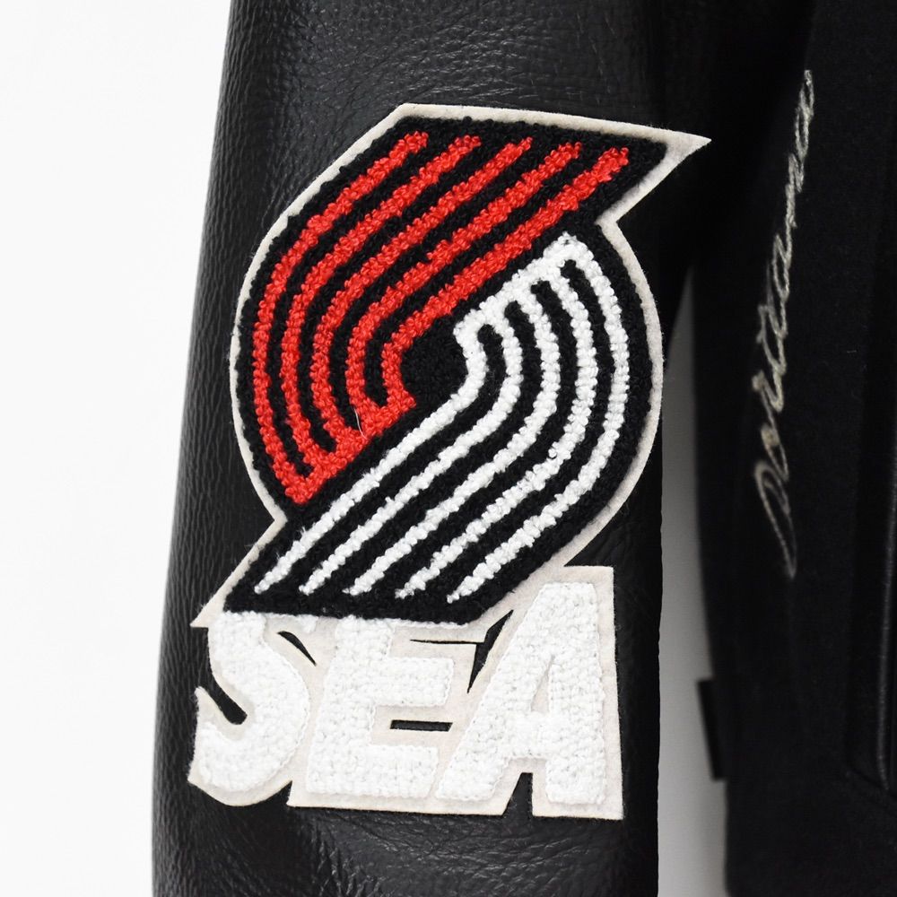 最終値下げ　WINDANDSEA NBAコラボ　レザーメルトンジャケット WIND AND SEA ウィンダンシー NBA × WDS スタジャン レザー