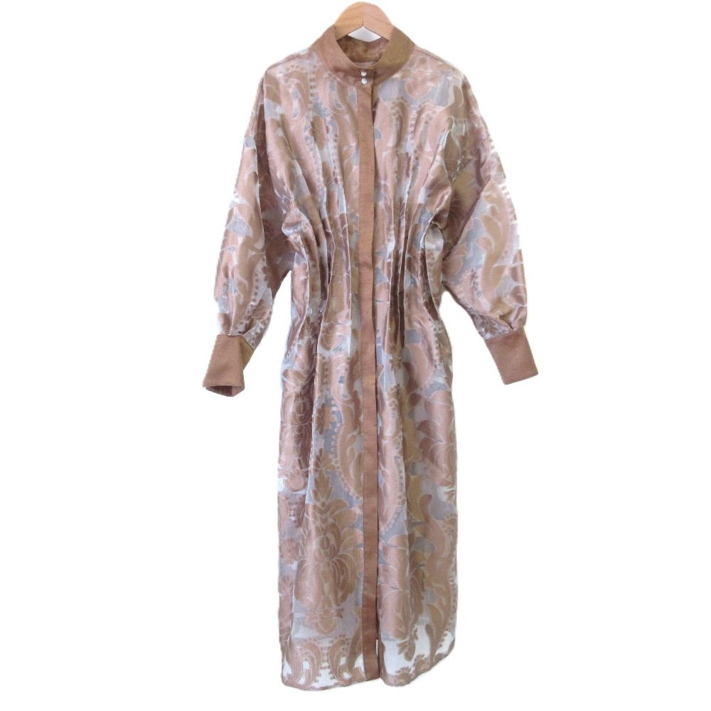 AMERI アメリ UND SHEER JACQUARD TUCK DRESS シアー ワンピース S ブラウン レディース 古着