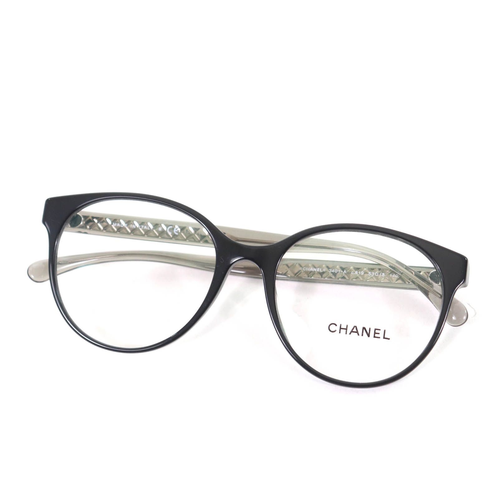 CHANEL シャネル 3401-A ココマーク メガネ 眼鏡 アイウェア ブラック シルバー 53□18 140 デモレンズ ケース付き イタリア製 レディース